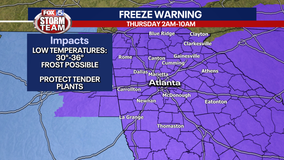 Freeze Warning for Thursday morning