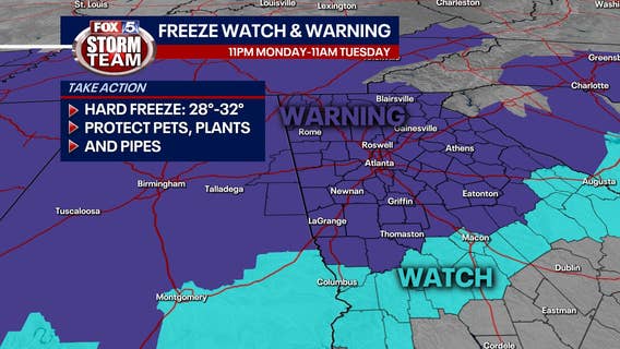 Freeze Warning for north Georgia until Tuesday morning