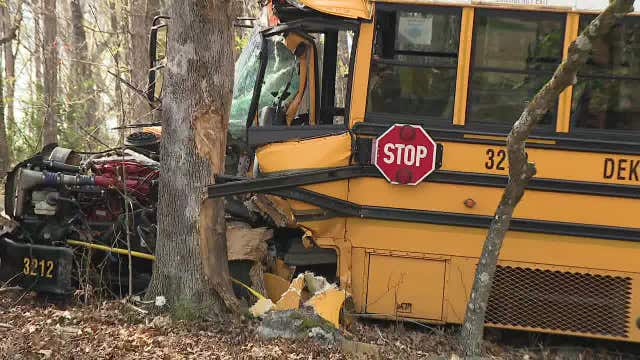 School bus crashes along busy DeKalb County roadway