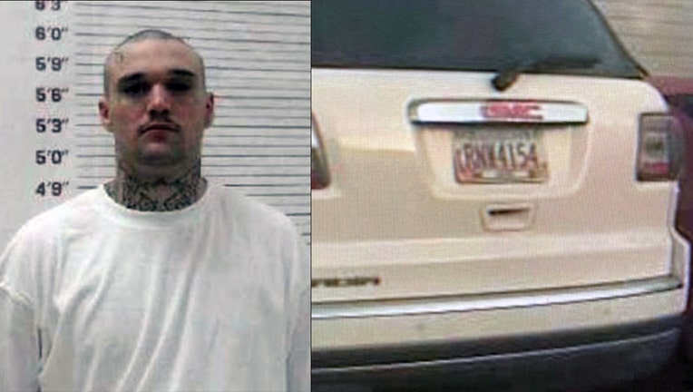 Aaron Lee Fore (left) and the stolen vehicle officials believe he may be driving (right)