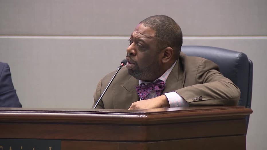Fulton County Commissioner Marvin Arrington Jr. discusses Wellstar's hospital closure during a meeting on March 15, 2023.