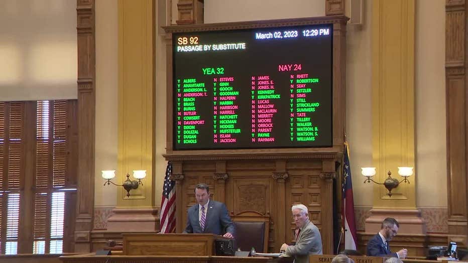 The Georgia Senate votes on the prosecution oversight bill on March 2, 2023.