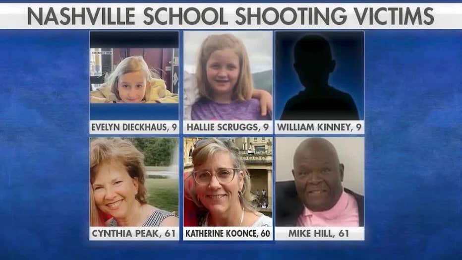 Three adults and three children who were gunned down during a mass shooting at The Covenant School in Nashville on March 27, 2023.