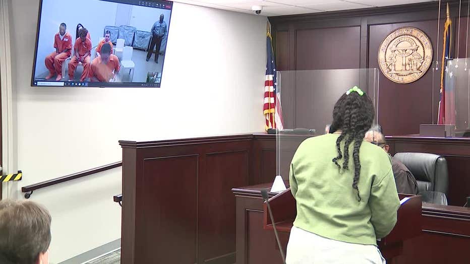 Titiana Sadler addresses a Rockdale County courtroom during Jailon Gray’s first appearance on March 21, 2023.