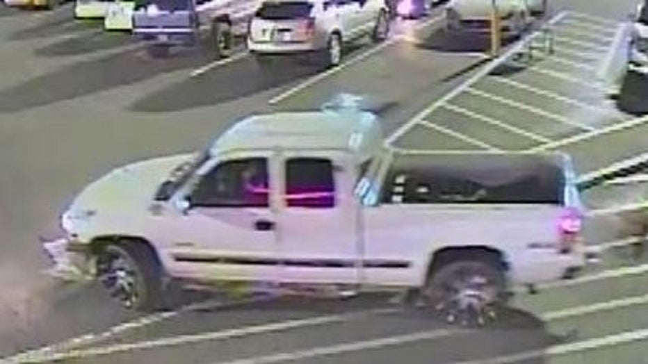 Conyers Police say officers are searching for this pickup truck driven by a man wanted for pulling out a handgun in the middle of a Walmart store during an argument on March 13, 2023.