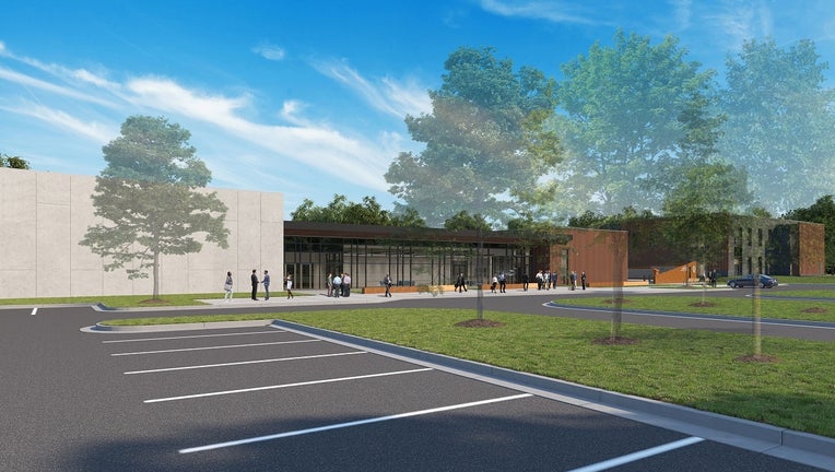 This image shows a rendering of the leadership institute building at the future Atlanta Public Safety Training Center.