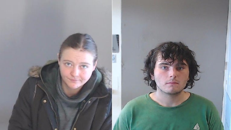 Virginia Heckel, 30, of Ohio (left) is charged with criminal trespass and Robert Rayner, 20, of Ohio (right) is charged with obstruction (DeKalb County Jail).