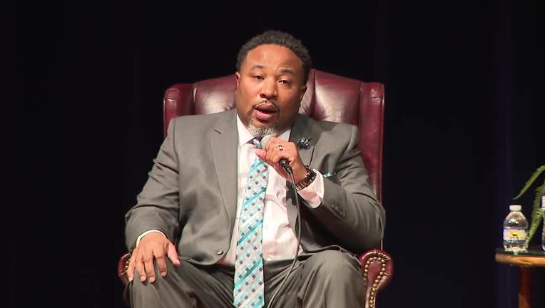 Dr. Devon Horton, who is the sole finalist for DeKalb County School District superintendent, spoke at a town hall meeting on April 12, 2023.