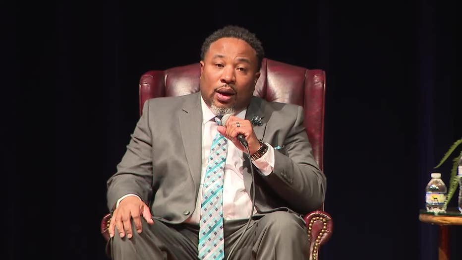 Dr. Devon Horton, who is the sole finalist for DeKalb County School District superintendent, spoke at a town hall meeting on April 12, 2023.
