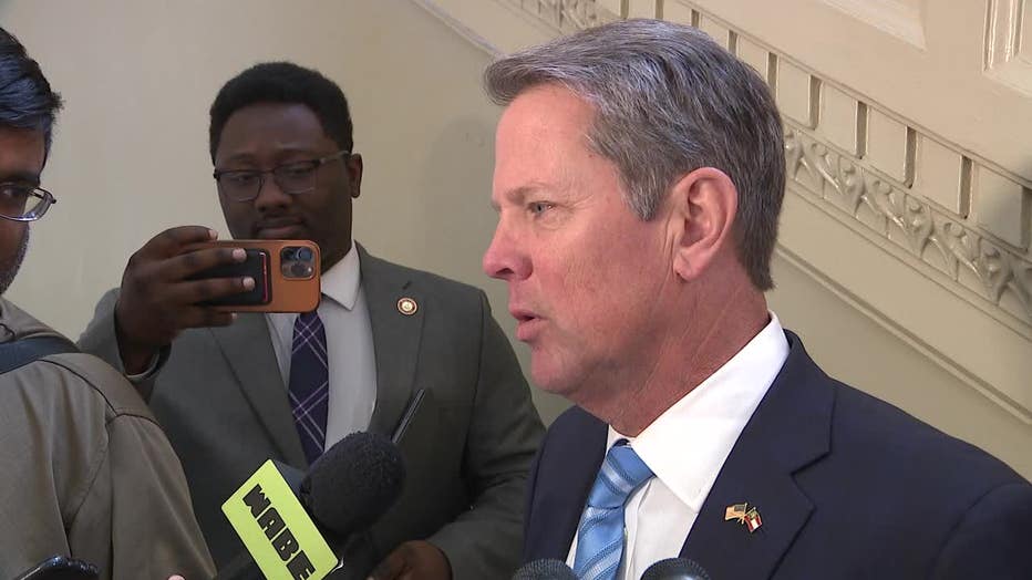 Gov. Brian Kemp says President Joe Biden is not a "good solution for our country" after a bill signing ceremony on April 25, 2023.