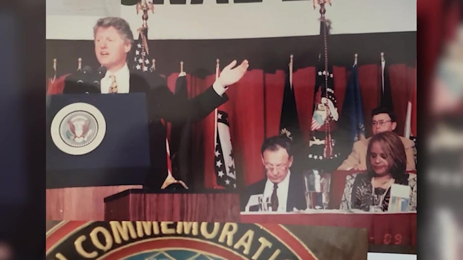 Carolyn Long Banks at a luncheon with then-President Bill Clinton.