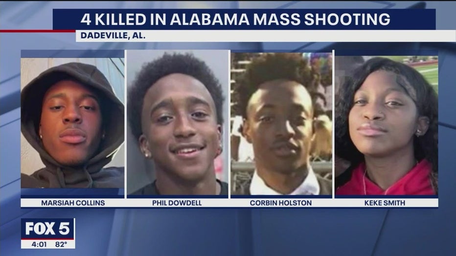 Investigators say 18-year-old Phil Dowdell, 23-year-old Corbin Holston, 19-year-old Marsiah Collins, and 17-year-old KeKe Smith were killed in the gunfire. 
