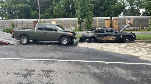 Clayton County deputy car fire closes all lanes near Forest Parkway, Bartlett Drive