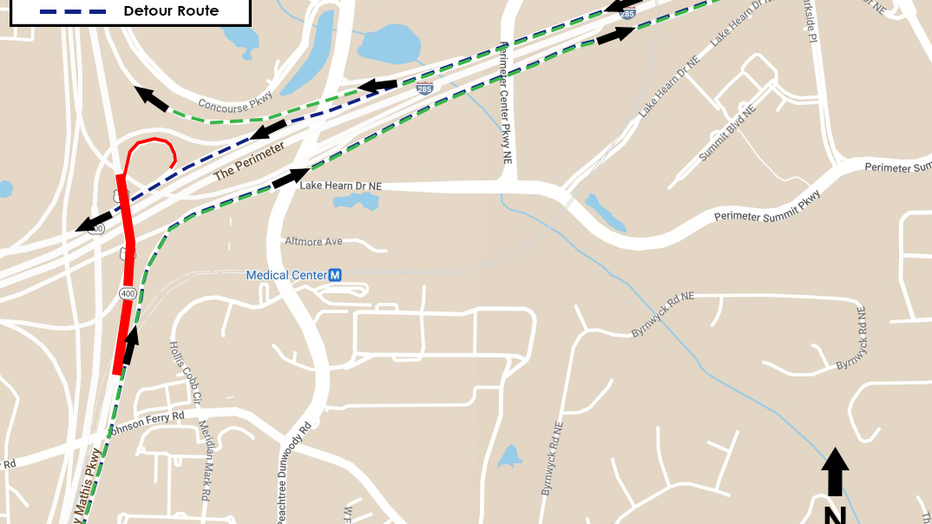 Motorists traveling on GA 400 northbound should use Exit 4A, I-285 eastbound, and Exit 29, Ashford Dunwoody Road, and I-285 westbound, and to access Exit 27A, GA 400 northbound.