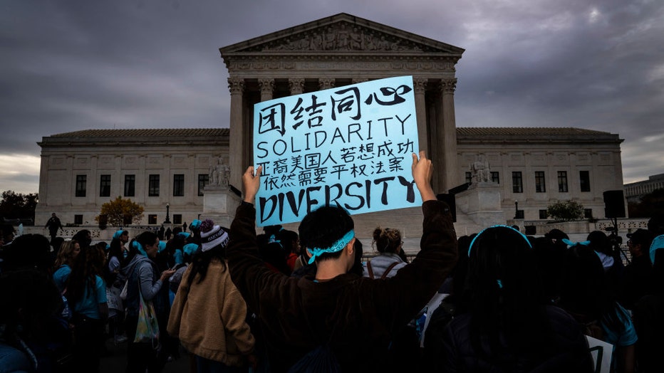 FILE - People rally in support of affirmative action in college admissions as arguments start on the cases at the Supreme Court on Capitol Hill on Oct. 31, 2022, in Washington, DC. (Photo by Jabin Botsford/The Washington Post via Getty Images)