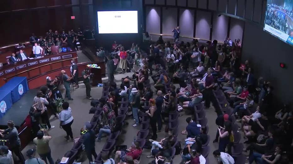 Hundreds of people come to speak at the Atlanta City Council on June 5, 2023.