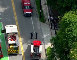 Emergency officials respond to a lab at Georgia Tech after a nitric acid spill on July 10, 2023.