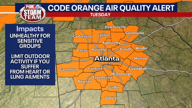 Code Orange Air Quality Alert issued for metro Atlanta over Canadian wildfire smoke