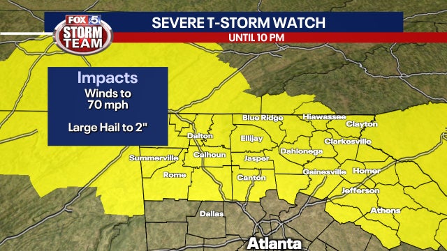 Severe Thunderstorm Watch issued for portions of north Georgia