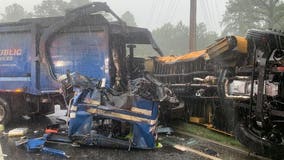 School bus overturned, garbage truck smashed in Milton crash