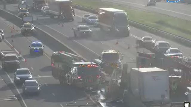 Tractor trailer fire shuts down lanes on I-85