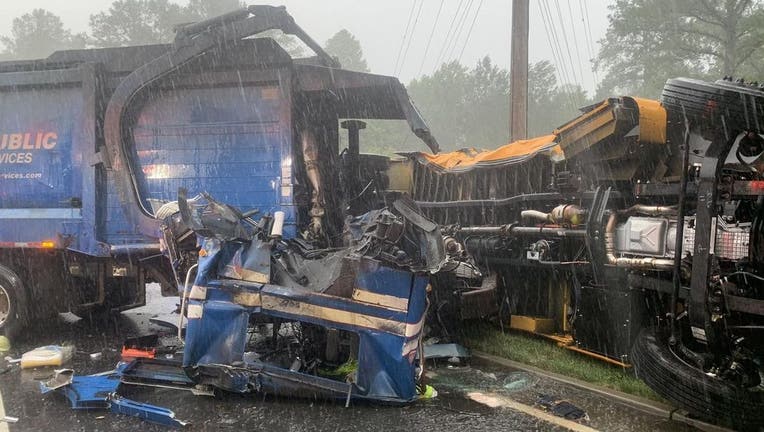 The City of Milton Fire Department posted this photo of a crash involving a school bus and a garbage truck along Birmingham Highway at Batesville Road on Aug. 3, 2023.