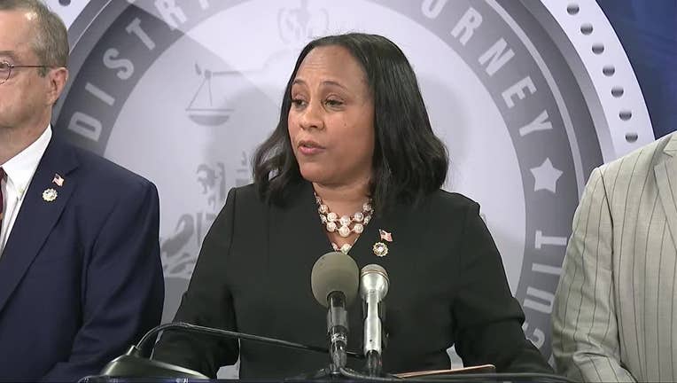 Fulton County District Attorney Fani Willis announces the indictment of former President Donald Trump and 18 others, charged with RICO for trying to subvert the results of the 2020 election. Willis spoke during a press conference shortly after the indictments were unsealed on Aug. 14, 2023.