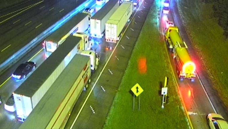 All lanes of I-85 SB near Fairburn are closed after a multi-vehicle crash on the evening of Aug. 9, 2023.