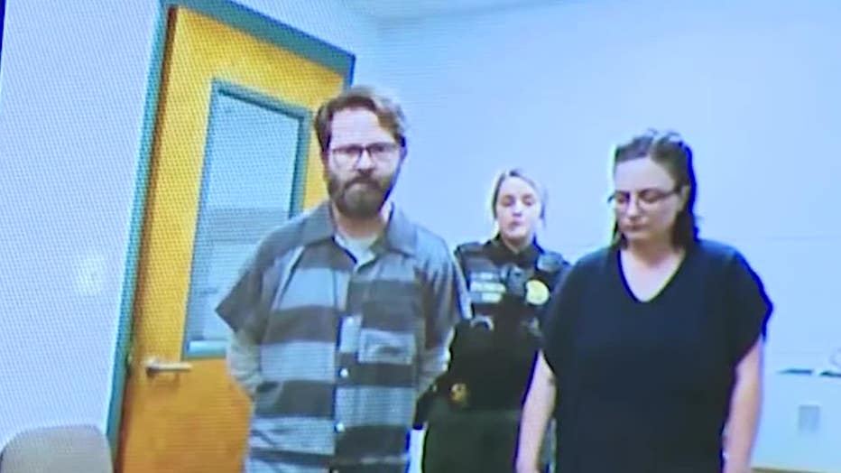 Tyler Shindley and his wife, Krista, appeared in court on Aug. 14, 2023.