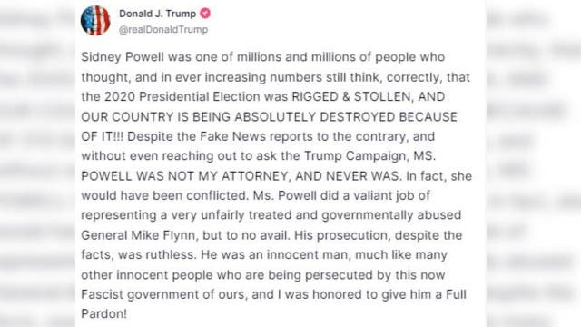 Trump insists attorney Sidney Powell never part of his legal team