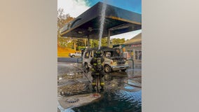 Van catches fire at Cherokee County gas station