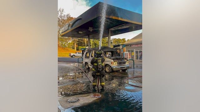 Van catches fire at Cherokee County gas station