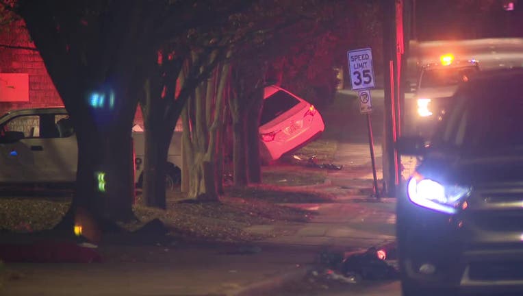 A car crashes into the Central Avenue side of the Fulton County Medical Examiner’s Office on Nov. 16, 2023.