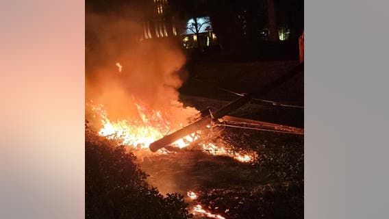 Car crash into power pole starts fire near Woodstock train tracks