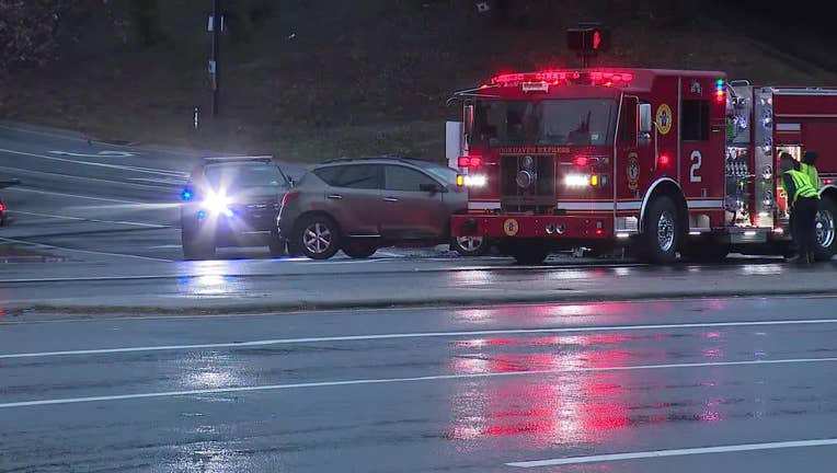 DeKalb County firefighters were not injured when a car slammed into their fire truck near the exit ramp from I-85 to Clairmont Road in Brookhaven on Dec. 25, 2023.