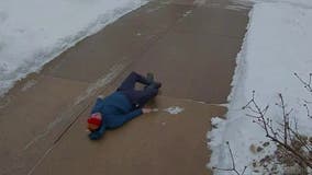 Wisconsin dad falls on icy driveway, daughter offers adorable advice: Video