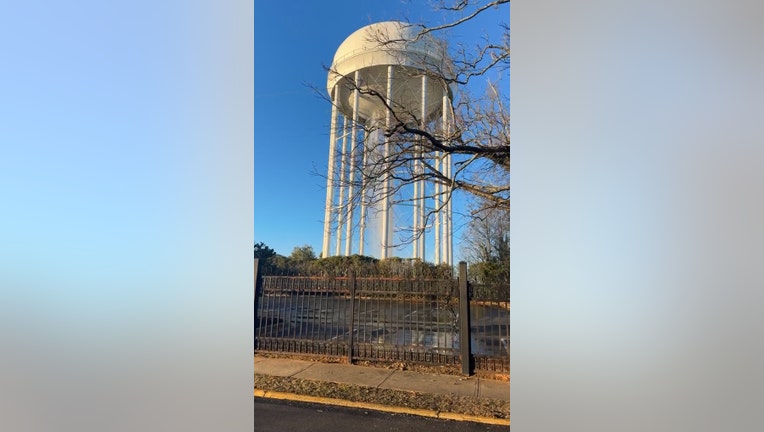 The tank atop the water tower in downtown Griffin sprung a leak on Jan. 31, 2024.