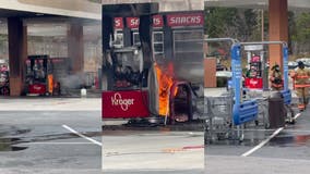 Car catches fire at Kroger gas station in Clayton County