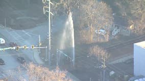 Busted sprinkler causes water geyser at Buckhead intersection