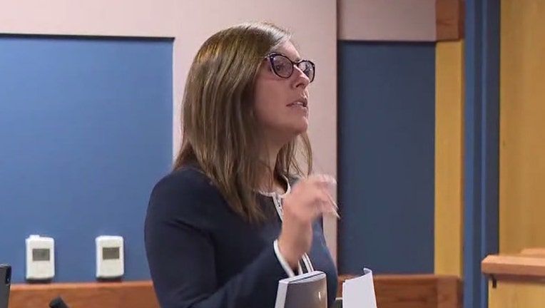 Defense attorney Nicole Fegan gives closing arguments in a Fulton County courtroom for the trial of Daquan Reed, who was accused of firing the deadly shot that killed 7-year-old Kennedy Maxie, during a session on Aug. 18, 2022.