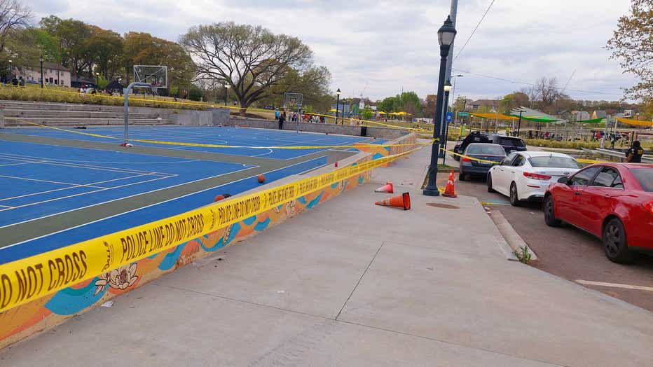 Atlanta police investigate a shooting which grazed a child at a park in Vine City on March 31, 2024.