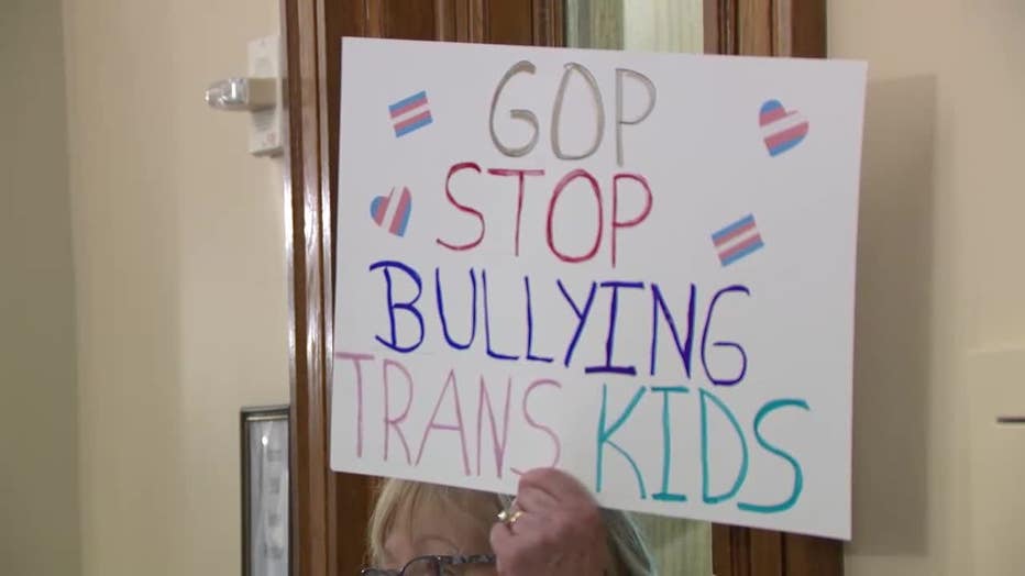 Outraged parents protest proposed anti-transgender legislation at the Georgia Capitol on March 20, 2024.