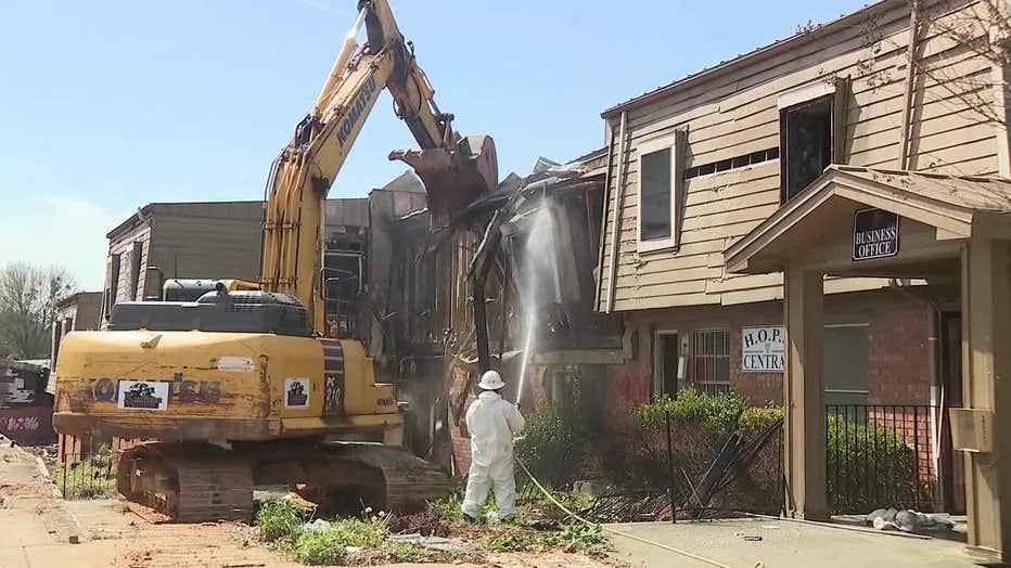 Demolition of the Forest Cove apartments in the Thomasville Heights neighborhood in southeast Atlanta on March 20, 2024.