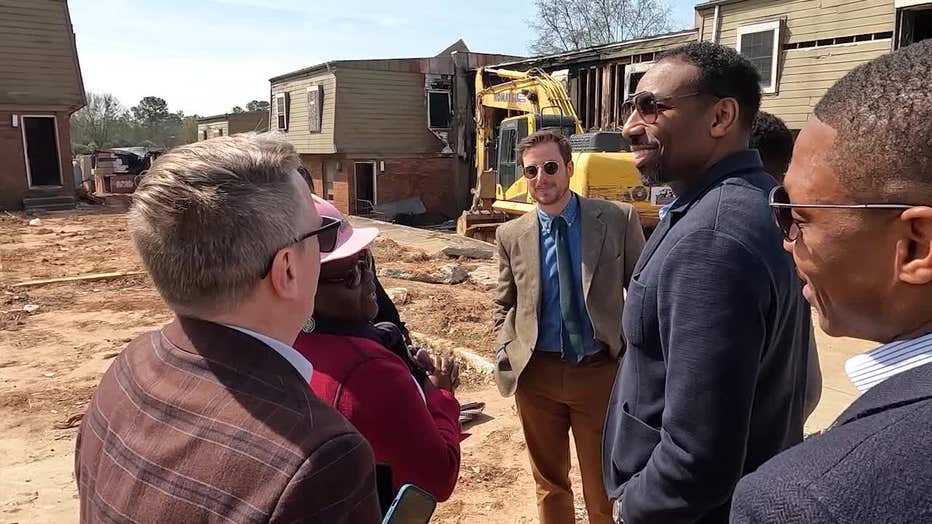 Atlanta Mayor Andre Dickens is overseeing the demolition of the old Forest Cove apartments in the Thomasville Heights neighborhood in southeast Atlanta on March 20, 2024.