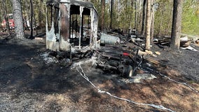 Trailer destroyed in explosions, fire near Habersham County wood line