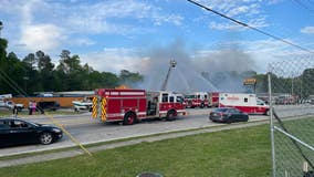 Massive fire in Douglasville destroys auto and tire shops on Highway 5