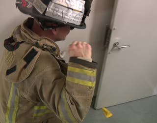 Firefighters climbed stairs in Atlanta to help fight lung disease on April 20, 2024.
