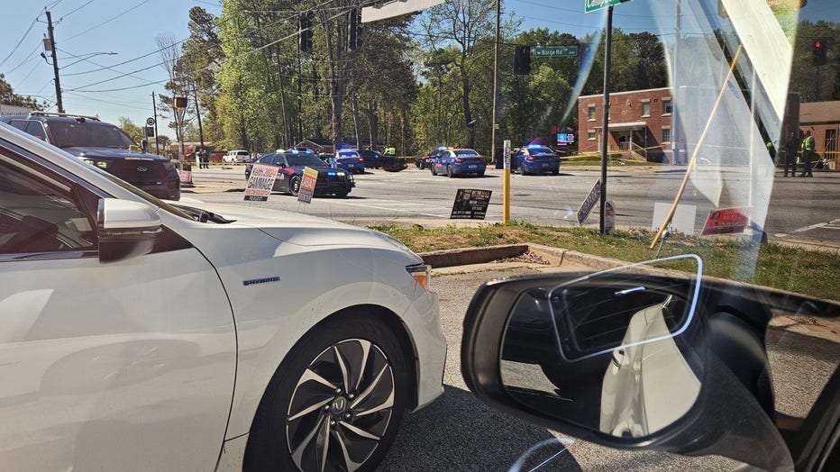 FOX 5 viewer Demario Swain sent these photos of the end of a chase and deadly crash near the corner of Campbellton Road and Bardge Road in Atlanta on April 5, 2024.