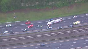 Fiery crash blocking multiple lanes of Georgia 400 in Buckhead