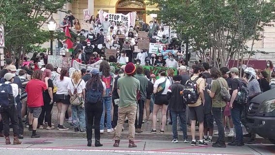 Pro-Palestine protesters march from the University of Georgia to Athens City Hall